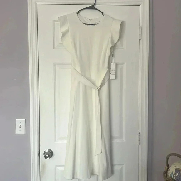 Calvin Klein Women's Flutter Sleeved A-line Dress with Self-Fabric Belt Size 10 - Picture 7 of 9